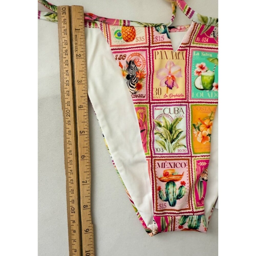 Facil BOMBON Tropical Postage Stamp Print Two-Piece Bikini Set Sz Sm - Picture 10 of 15